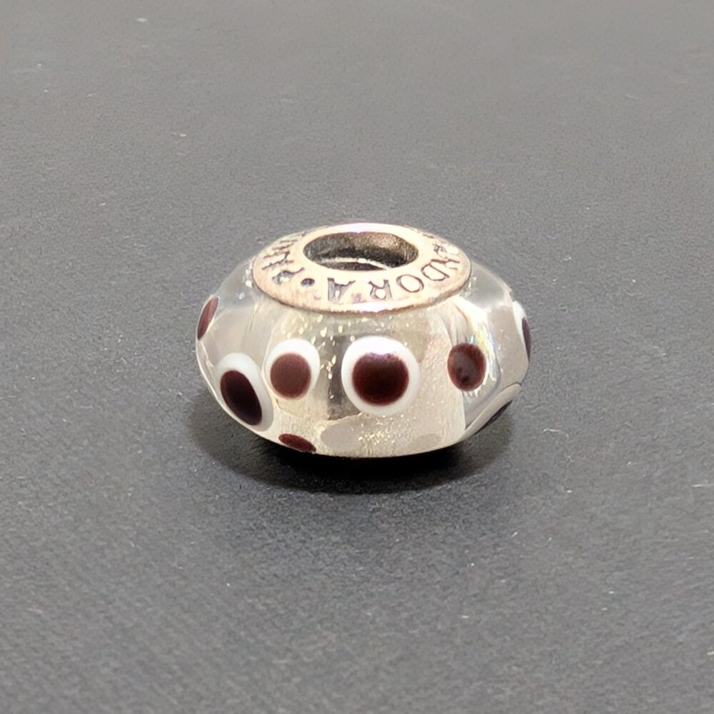 Pandora Women's Retired Sterling Silver White Purple Bubbles‎ Murano Glass Charm